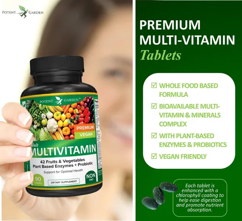 Miniatura 4 de Potent Garden Multivitamínico para hombres y mujeres – 42 frutas y verduras, probióticos y enzimas, suplemento alimenticio integral diario