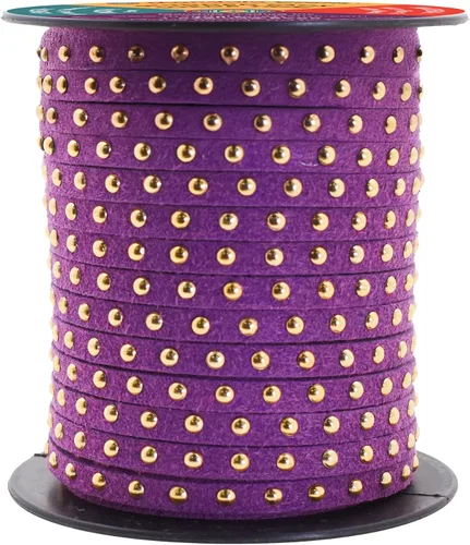 Miniatura 13 de Mandala Crafts Cordones de gamuza sintética para fabricación de joyas, 20 yardas, tiras de cordones de cuero con tachuelas doradas, cuerdas planas