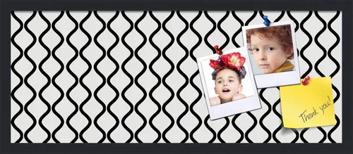 Miniatura 209 de PinPix Tablero de anuncios de corcho de 13 x 13 pulgadas. Este tablero decorativo enmarcado viene con diseño de ondas en blanco y negro y un marco