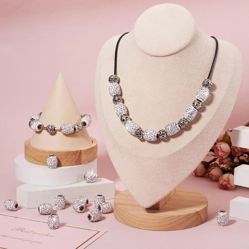 Miniatura 2 de Cheriswelry 100 cuentas europeas de agujero grande con diamantes de imitación de barril hechas a mano, arcilla polimérica, cuentas espaciadoras