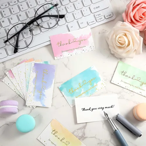Miniatura 5 de Clabby 120 tarjetas de agradecimiento para negocios, tarjetas de agradecimiento para pequeñas empresas, acuarela, lámina dorada, tarjeta colorida