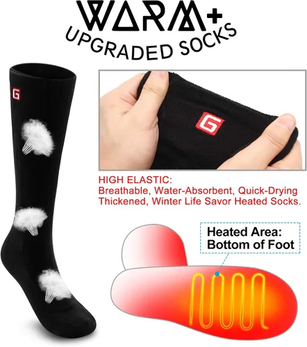 Miniatura 6 de Autocastle Calcetines calefactables con batería, kit de calcetines de calefacción eléctricos recargables para hombres y mujeres, medias térmicas