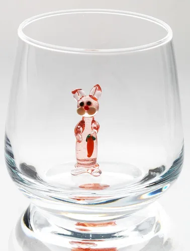 Vaso de vidrio 3D con lindos animales de granja en el interior, figura de animales de vidrio hecha a mano, vidrio sin tallo para agua, vino, leche,