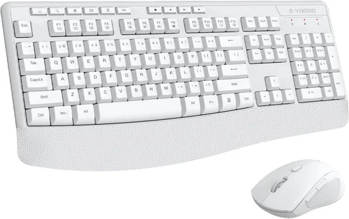 Miniatura 9 de Combo de teclado y mouse inalámbricos, E-YOOSO 2.4GHz, teclado inalámbrico ergonómico de tamaño completo con reposa muñecas, mouse USB inalámbrico