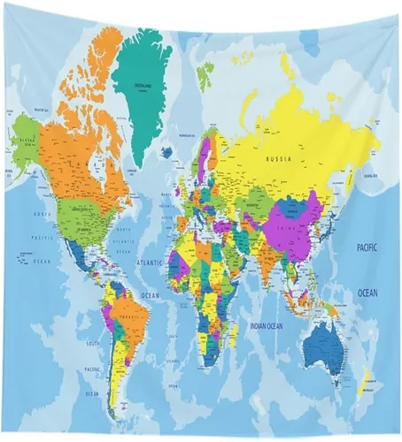 Miniatura 16 de CAPSCEOLL Tapiz de mapa del mundo para colgar en la pared, tapiz blanco y negro para decoración del hogar, 40 x 30 pulgadas, mapa para habitación