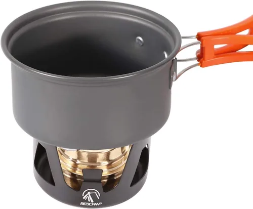 Miniatura 7 de REDCAMP Mini estufa de alcohol para mochileros, quemador de alcohol ligero de latón con soporte de aluminio para acampar senderismo, negro Verde