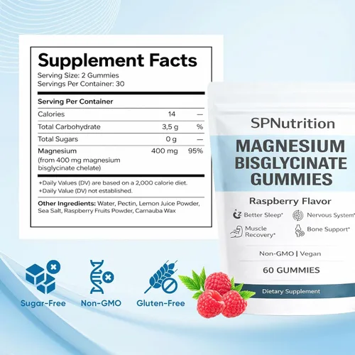 Miniatura 4 de Spnutrition Gomitas de bisglicinato de magnesio – Suplemento de magnesio quelado, promueve la función muscular y nerviosa, la relajación