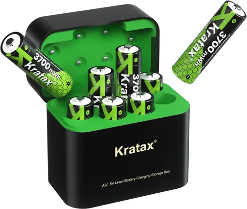 Miniatura 12 de Kratax Baterías de litio recargables AA de 3700 mWh con cargador, paquete de 4 baterías de iones de litio dobles A de alta capacidad de 1.5 V, larga