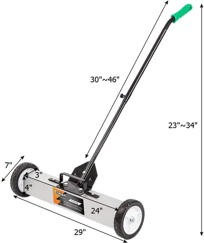 Miniatura 6 de Ochine Barredora magnética de alta resistencia con ruedas, 30 libras de capacidad, herramienta de recogida de piso con mango de liberación para 24.0