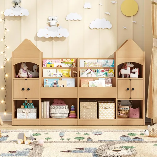 Miniatura 8 de Vabches Estantería para niños con forma de castillo, vitrina para niños, organizador de almacenamiento de juguetes multifuncional, estantería Blanco