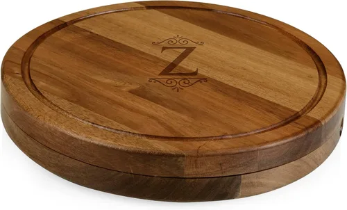 Miniatura 27 de Tablero de corte para queso Circo personalizado con monograma de iniciales de Toscana y juego de herramientas de acacia