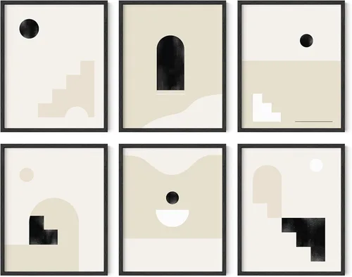 Miniatura 38 de HAUS AND HUES Arte abstracto negro para pared, juego de 6 impresiones artísticas modernas de líneas negras y grises, arte abstracto geométrico Juego