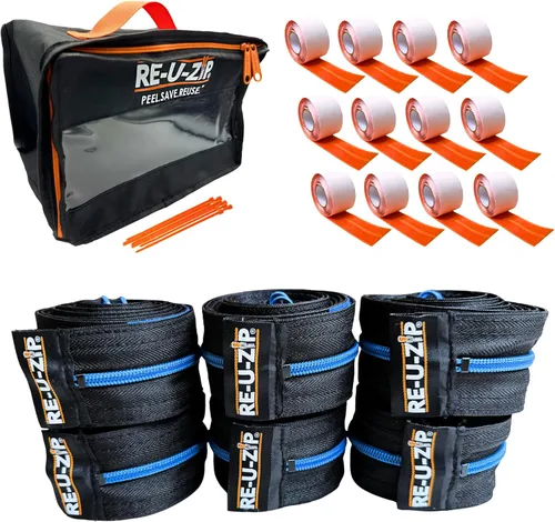 RE-U-ZIP® Cremallera resistente reutilizable con barrera contra polvo | Paquete Pro | Sistema patentado de gancho y bucle | Rentable y confiable |