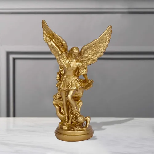 Miniatura 6 de Estatua de San Miguel Arcangel de San Miguel, escultura de ángel de oro pequeña de 5.2 pulgadas para colección católica cristiana Dorado