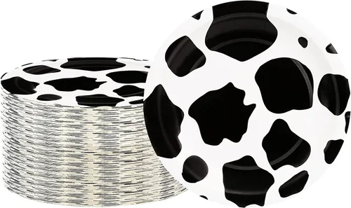 40 unidades de suministros de fiesta con estampado de vaca, platos de papel de vaca de 7 pulgadas, platos de fiesta para animales de granja,