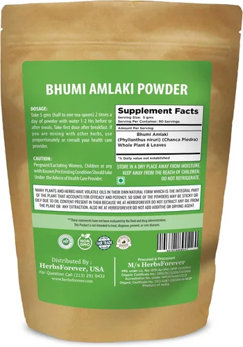 Miniatura 2 de HerbsForever Bhumi Amalaki Powder Phyllanthus Niruri Hierba ayurvédica para el bienestar, desintoxicación y vitalidad Sin OMG, vegano, sin