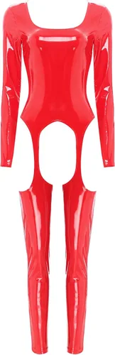 YiZYiF Body de mujer brillante charol PVC cuero catsuit cuerpo completo látex apretado cremallera mono