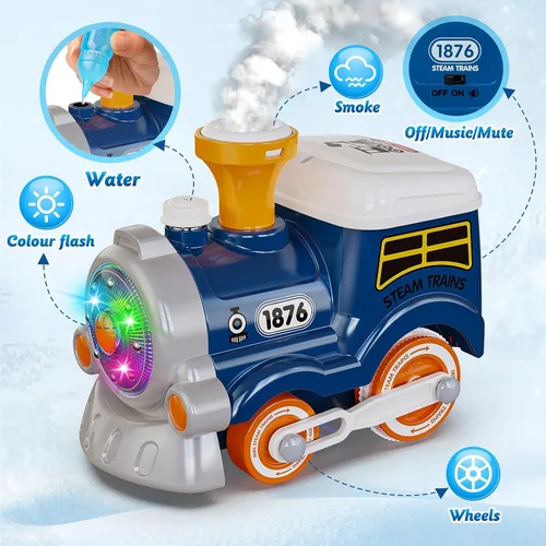 Miniatura 8 de Hot Bee Juego de tren para niños pequeños con vapor - Tren Choo Choo con luz y sonido, juego de tren eléctrico para niños de 2 a 4, juguetes de tren