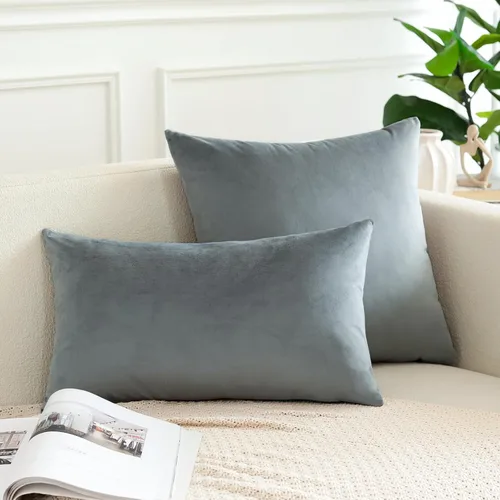 Miniatura 3 de OTOSTAR Juego de 2 fundas de almohada decorativas de terciopelo suave de 24 x 24 pulgadas, fundas de cojín cuadradas sólidas para decoración del Gris