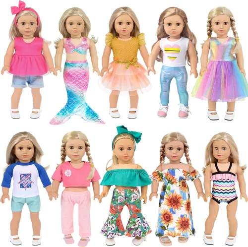 Miniatura 11 de ebuddy Juego de 10 piezas de ropa para muñeca de 18 pulgadas - Conjunto de moda apto para muñeca de 18 pulgadas (Solo ropa)