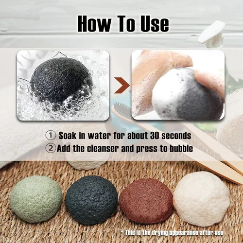 Miniatura 9 de Esponjas faciales naturales de Konjac - Semicírculos - para una limpieza suave de la cara y exfoliación ecológica - Cuidado de la piel - Limpieza