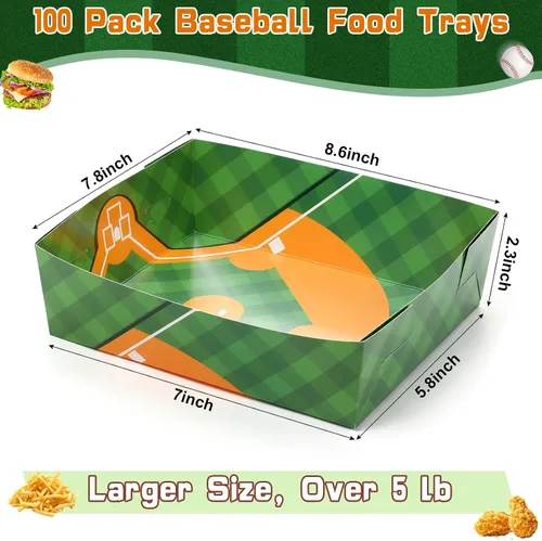 Miniatura 3 de Umigy Paquete de 100 platos de béisbol a granel, nachos de béisbol, bandejas de 5 libras, platos grandes de cumpleaños, botes de comida de papel