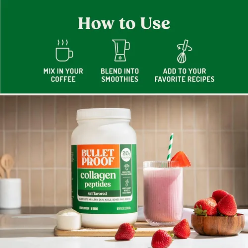 Miniatura 4 de Polvo de péptidos de colágeno sin sabor Bulletproof, 42.3 onzas, proteína de colágeno alimentado con pasto y aminoácidos para la piel, los huesos