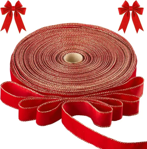 Miniatura 7 de Cinta de terciopelo de Navidad de 100 yardas, cinta ancha de Navidad con cable, cinta de Navidad para exteriores, impermeable, envoltura