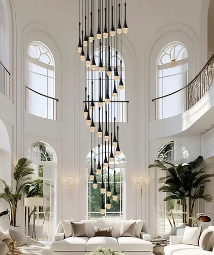Miniatura 12 de ykolupty Candelabro Moderno de 138'', 20 Luces, Lámpara Colgante Moderna Negra, Candelabro Grande para Escalera, Vestíbulo, Sala de Estar, Negro