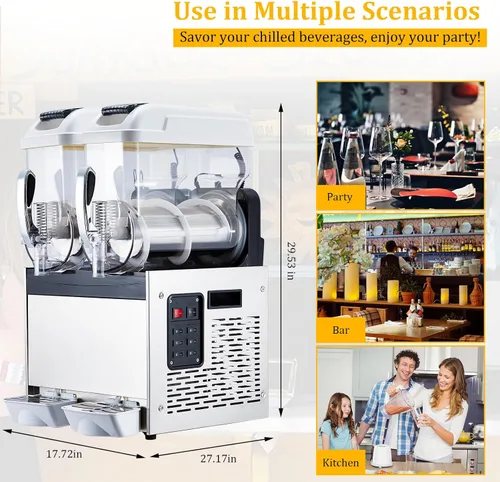 Miniatura 4 de Acekool Máquina de granizado comercial blanca – Tanque de 15 Lx3, 860 W de potencia, conservación de temperatura, ideal para margaritas, batidos