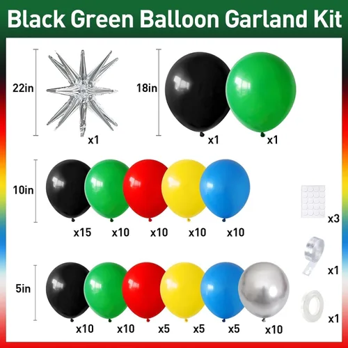 Miniatura 2 de Kit de arco de guirnalda de globos negro, rojo, amarillo, verde, colorido con globos plateados metálicos negros, rojos, azules, amarillos, verdes