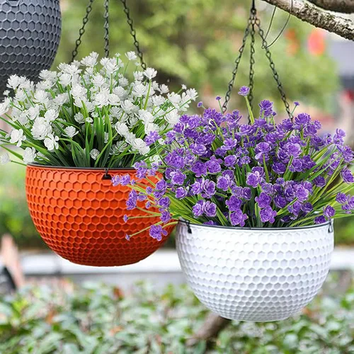 Miniatura 6 de RECUTMS Plantas colgantes artificiales, flores sintéticas resistentes a los rayos UV, vegetación de plástico a granel para dormitorio, al aire