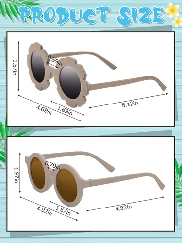 Miniatura 3 de Dunzy 16 pares de lentes de sol para niños, diseño de flores, lindos lentes de sol redondos para niñas y niños pequeños, fiesta en la playa, de 3 a