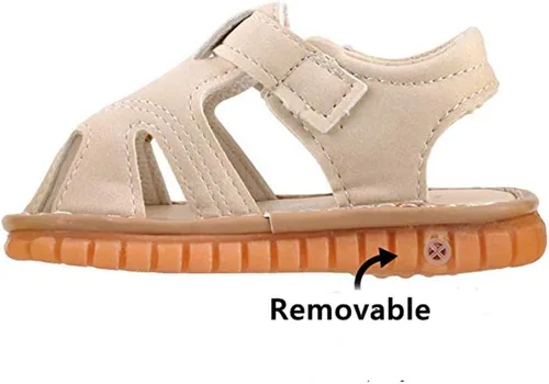 Miniatura 4 de SOFMUO Sandalias chirriantes antideslizantes con suela de goma suave y puntera cerrada, zapatos de verano al aire libre para niños pequeños