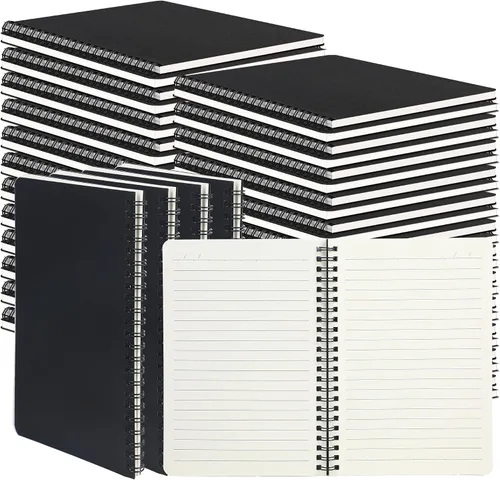 Miniatura 10 de miikoul - 60 paquetes de cuadernos en espiral A5, cuadernos con rayas negras a granel, 21 cm × 14 cm, 60 hojas/120 páginas, cuadernos de viaje