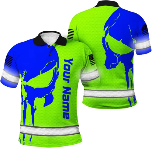 Miniatura 13 de Maddly Polo de alta visibilidad con diseño de calavera y bandera de Estados Unidos, ropa de trabajo patriótica con nombre personalizado para Polo 11