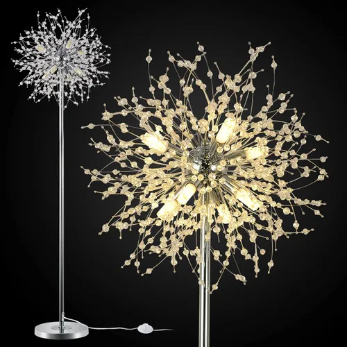 Miniatura 10 de Lámpara de pie de cristal de 69 pulgadas, lámpara de pie moderna con cristal K9, lámpara de pie LED con interruptor de pie de encendido/apagado
