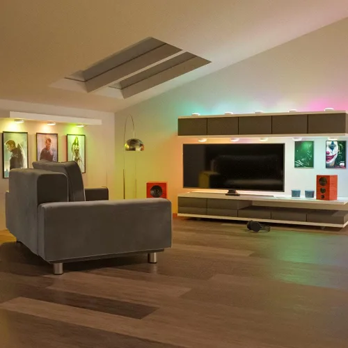 Miniatura 4 de HELPLEX Luces LED de disco con control remoto, paquete de 6 luces adhesivas RGBW que cambian de color, alimentadas con pilas, iluminación regulable
