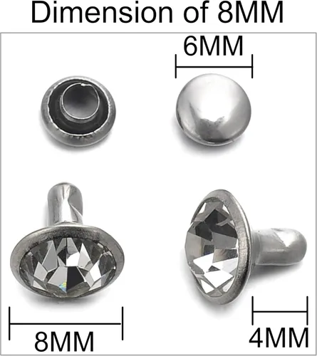 Miniatura 5 de 500 juegos de remaches de cristal de circonia cúbica de colores mezclados, remaches rápidos, remaches rápidos, tachuelas de color plateado