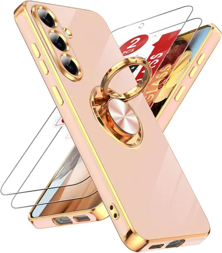 Miniatura 150 de LeYi Funda para Samsung Galaxy S22 Ultra con soporte de anillo giratorio de 360°, soporte magnético, chapado en oro rosa, borde protector para Negro