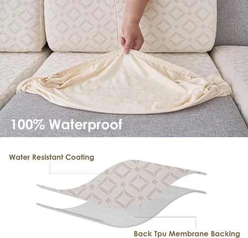 Miniatura 2 de Genina Fundas de cojín para sofá impermeables, fundas elásticas para sofá seccional, funda de cojín lavable, antideslizante, con parte inferior