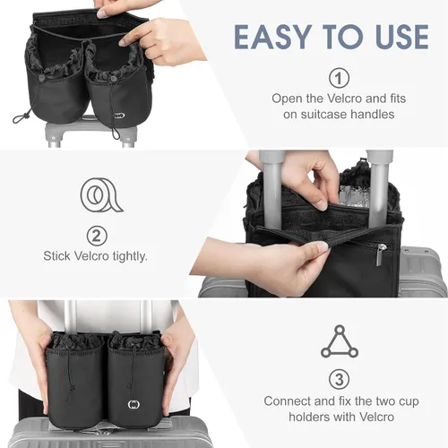 Miniatura 4 de Soporte para vasos de equipaje con correa de repuesto ajustable, aislamiento térmico, bolsillo con cremallera, accesorios de viaje, regalos