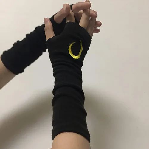 Miniatura 2 de Guantes góticos para mujer, sin dedos, punk, ninja, luna, sol, rayo bordado
