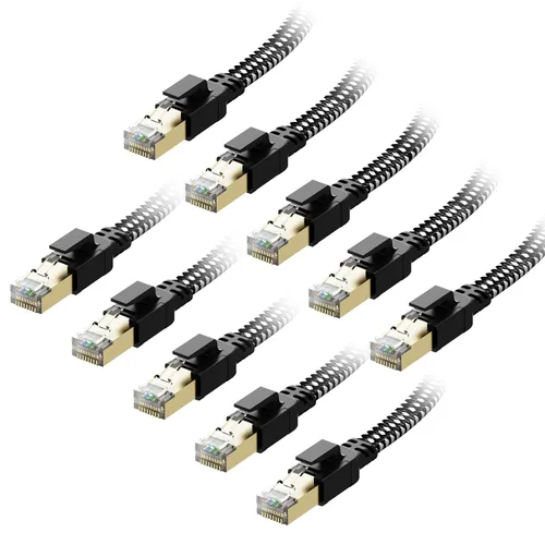 Miniatura 14 de Cable Ethernet Cat 8 de 10 pies, Cable de Red LAN Cat8 de Alta Velocidad Trenzado de Nylon para Trabajo Pesado, 40Gbps 2000Mhz SFTP RJ45 Cable