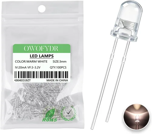 Miniatura 17 de 100 lámpara LED de diodo de luz blanca cálida de 5mm (Lente Transparente Redonda DC 3V 20mA) Bombilla de iluminación, componente electrónico, luz