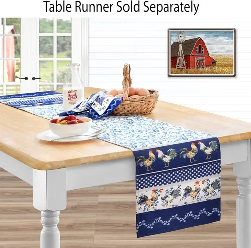 Miniatura 7 de Home Bargains Plus Mantel rectangular de tela, 52 x 70 pulgadas, gallo azul provenzal, resistente a las arrugas, el agua y las manchas, color granja