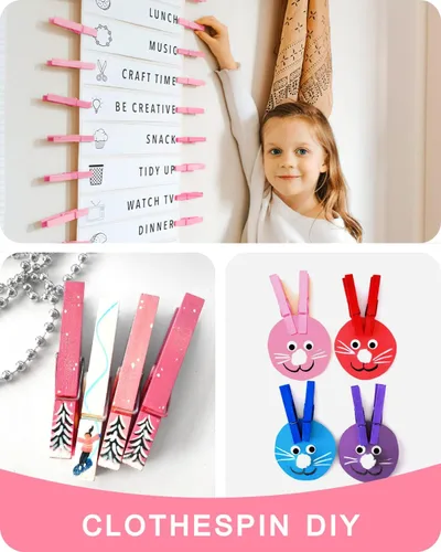 Miniatura 7 de Pinzas para ropa, pinzas de madera de color rosa para juego de baby shower, corona, manualidades, pinzas de agarre fuerte de madera de abedul