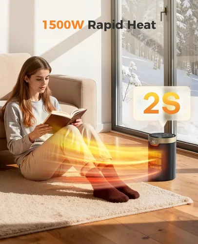 Miniatura 3 de BREEZOME Calentador de espacio, calentadores eléctricos portátiles de 1500 W para uso en interiores, calentador de escritorio pequeño silencioso