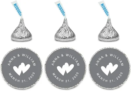 Miniatura 25 de Andaz Press Etiquetas personalizadas de gota de chocolate para boda, nombres y fecha redondos de novios, azul bebé, paquete de 240, personalizadas