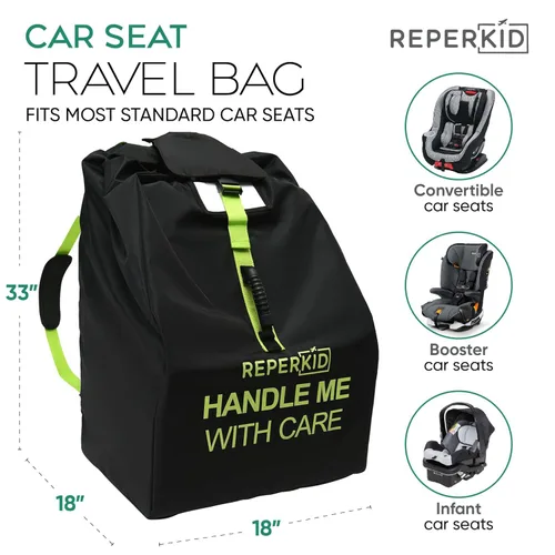 Miniatura 4 de reperkid Bolsa de viaje para asiento de automóvil para avión, negro y verde, 33" H x 18" W x 18" D, se adapta a la mayoría de asientos convertibles